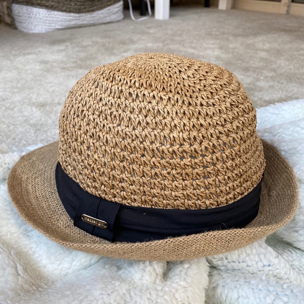 Wicker Fedora Hat with Black Adjustable Strap